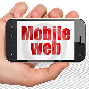 Web design concept: Hand Holding Smartphone with Mobile Web on display