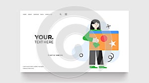 Web design concept landing page. Woman with web page. Vector illustration