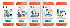 Web design concept onboarding screens for mobile app
