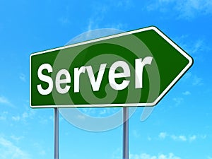 Web design concept: Server on road sign background