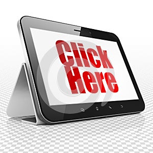 Web design concept: Tablet Computer with Click Here on display