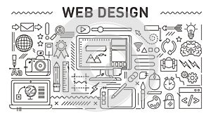 Web design concept, vector line style illustration