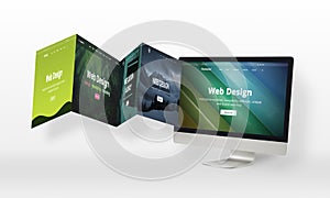 Web design concept with web pages come out of the computer display