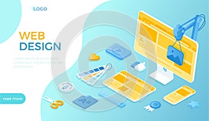 Web Design. Creating UI UX website design. Website landing page for monitor, laptop, tablet, phone. Web page for website and mobil