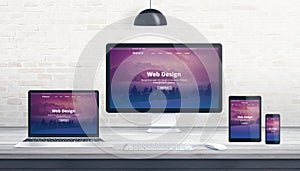 Web design, developer studio concept with responsive web page