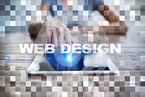 Web design and development concept on the virtual screen.