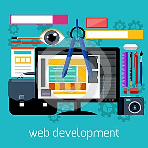 Web design and development flat concept