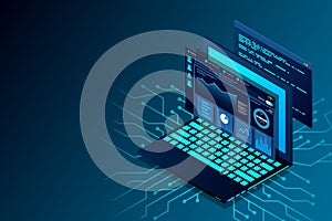 Web design and development vector isometric illustrations. web design development concept programming language program code big