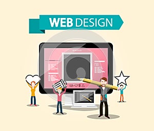 Web Design DTP Concept with Creative Designers and Computer