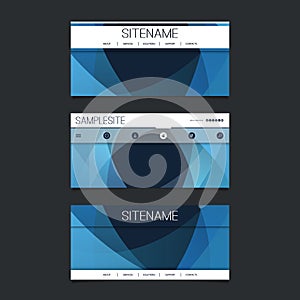 Web Design Elements - Header Design Set with Dark Blue Abstract Transparent Shapes Background