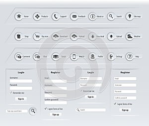 Web design forms and icons with text labels