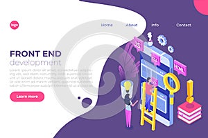 Web design and Front end development isometric concept.