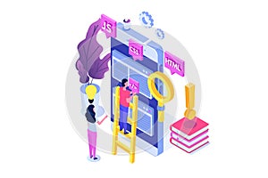Web design and Front end development isometric concept.