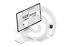 Web design graphic studio desk isometric concept