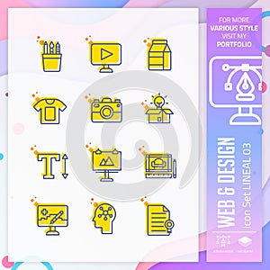 Web & Design icon set with lineal style for website element. Design icon bundle can use for website, app, UI, infographic, print