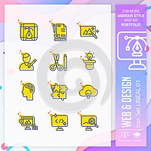Web & Design icon set with lineal style for website element. Design icon bundle can use for website, app, UI, infographic, print