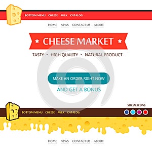 Web Design layout for Cheese Market in red color sheme