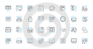 Web design linear icons set. Layout, Typography, Graphics, Navigation, Responsive, Accessibility, Usability line vector