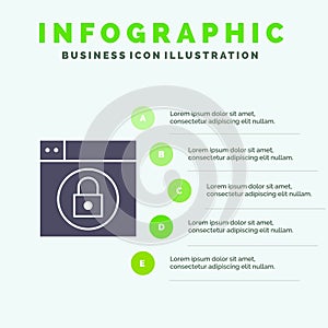 Web, Design, Lock Solid Icon Infographics 5 Steps Presentation Background