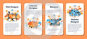 Web design mobile application banner set. Presenting content on web pages.