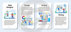 Web design mobile application banner set. Presenting content on web pages