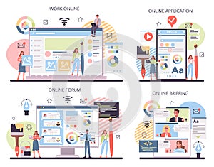 Web design online service or platform set. Presenting content