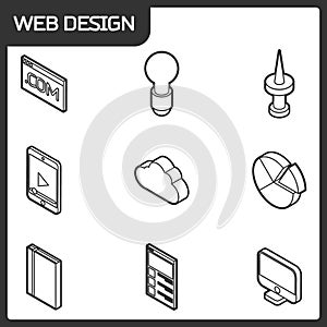 Web design outline isometric icons