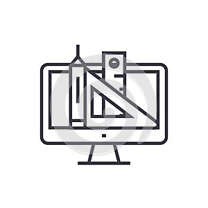 Progettazione del sito ragnatela penna governate utensili vettore magro linea icona,, illustrazioni sul 