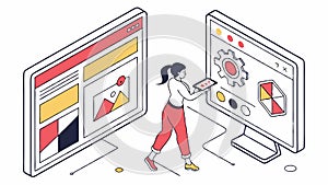 Web design, person interacting with screen, digital creativity, UI,UX, vector design Generative AI