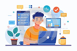 Web design and programming professional focused on user interface and user experience while working on a computer in a modern