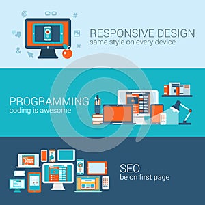 Web design programming SEO concept flat template set vector