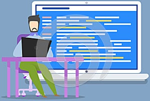 Web design, programming, software development concept. IT specialist coding with computer laptop