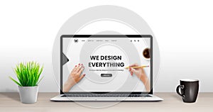 Web design studio concept. Latop with modern, flat design agency web page on desk