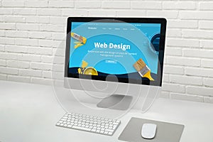 Web design studio concept with modern computer display with web design web site theme concept