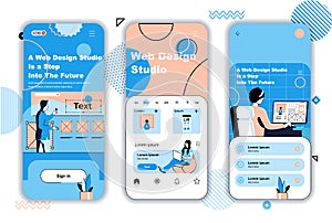 Web design studio concept onboarding screens for mobile app