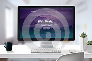 Web design studio presentation on computer display close-up