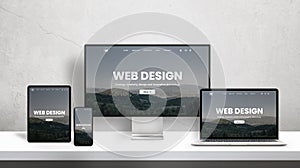 Web design studio promotion page on different display devices