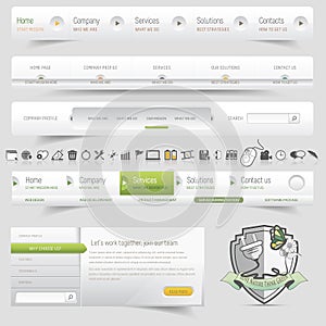 Web design template navigation set with icons set