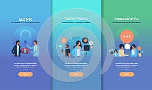 Web design template set GDPR social media communication different business concepts collection flat copy space