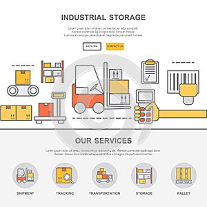 Web design template with thin line icons of warehouse stock