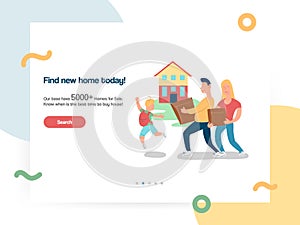 Web design template vector with family moving new house