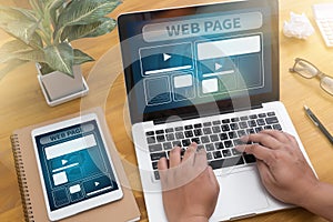 Web Design Template and web page Closeup shot of laptop with di