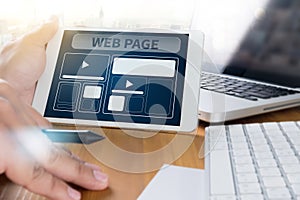 Web Design Template and web page Closeup shot of laptop with di
