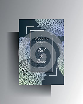 Design wedding invitation postcard template. Hand drawn texture elements. Vector.