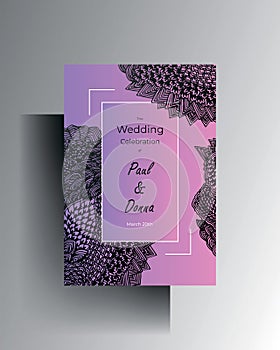 Design wedding invitation postcard template. Hand drawn texture elements. Vector.