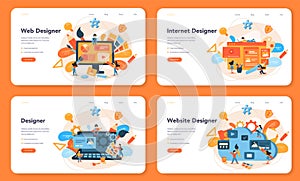 Web design web banner or landing page set. Presenting content on web pages.