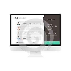 Web Design. Website template for monitor. Elements for monitor and web applications. User Interface UI and User Experience UX