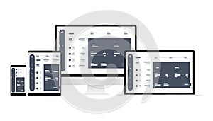 Web Design. Website template for monitor, laptop, tablet, phone. Elements for mobile and web applications. User Interface UI and