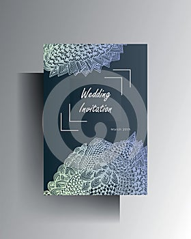 Design wedding invitation postcard template. Hand drawn texture elements. Vector.