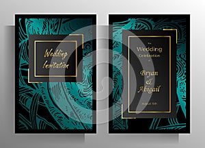 Design wedding invitation template set. Turquoise textural elements